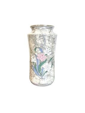Vintage Japan Fine China Marbled Floral Vase Gray Gold Rim 6” Made in Japan